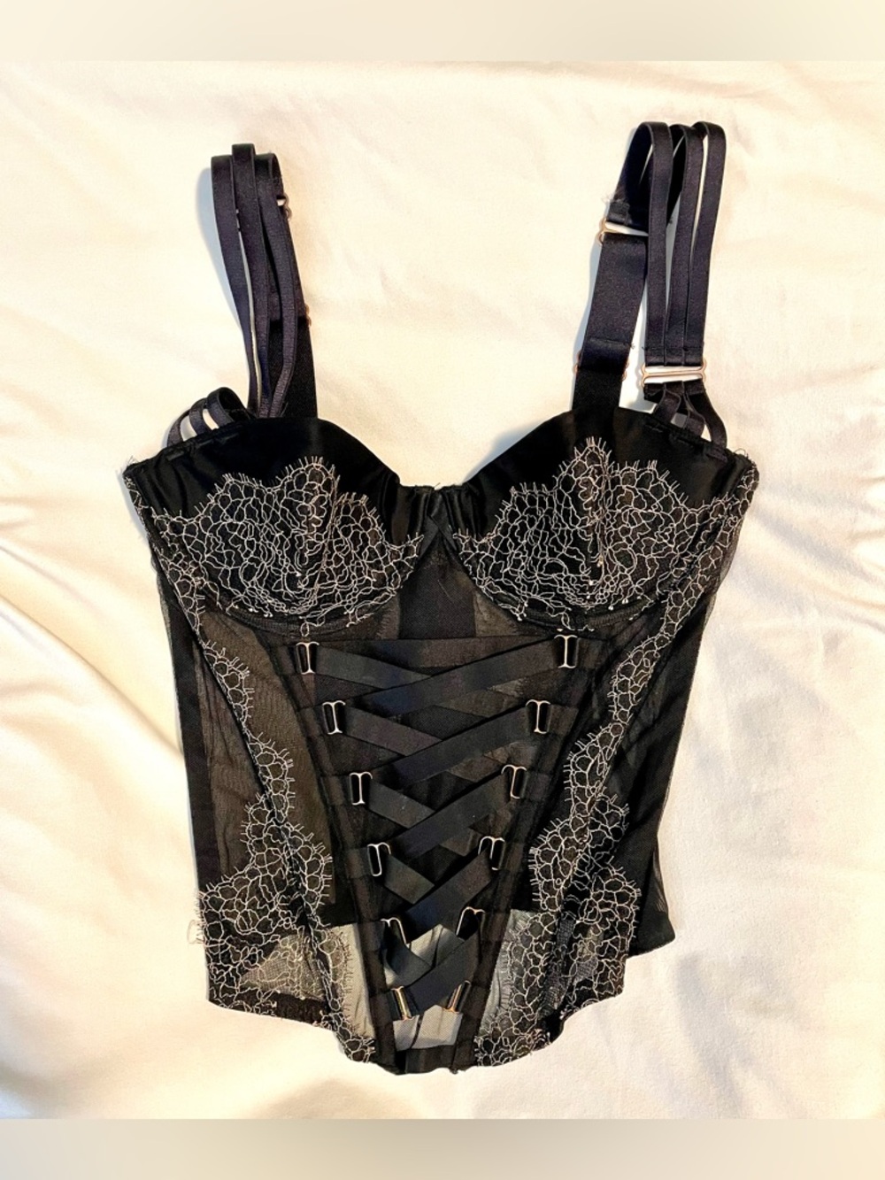Victoria’s Secret Very Sexy Chantilly Lace Mesh Bustier/Corset - Black - 36C